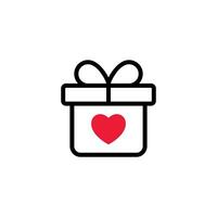 Simple Flat Gift Icon Illustration Design, Present Gift Box Symbol with Heart Shape Template Vector