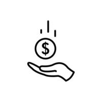 dollar in hand illustration with outlined style template vector