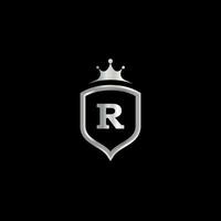 Simple Letter R Logo Design with Silver Gradient, Modern R Symbol Inspiration with Shield and Crown Vector