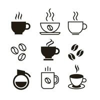 Set of Simple Flat Coffee Icon Illustration Design, Black Silhouette Coffee Symbol Collection Template Vector