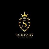 Elegant Gold Letter S Logo Design, Luxury S Symbol with Shield and Crown Inspiration Vector