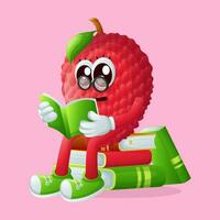 lychee character wearing glasses and reading a book vector