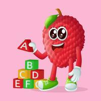 lychee character playing with blocks vector