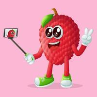 lychee character taking a selfie with a smartphone vector