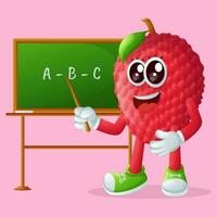 lychee character in front of a chalkboard vector