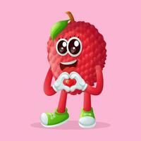 lychee character making a heart shape with his hands vector