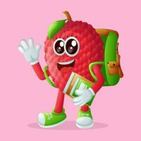 lychee personaje que lleva un bolsa para la escuela vector