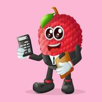 lychee character using a calculator vector