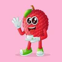 lychee character holding a cup of tea vector