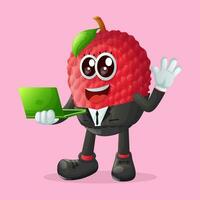 lychee character typing on a computer vector