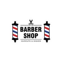 sencillo barbería logo diseño con lámpara y tijeras vector