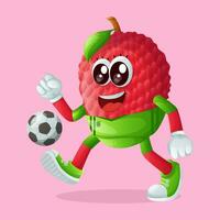 lychee personaje pateando un fútbol pelota vector