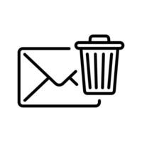 correo electrónico icono en línea estilo con basura lata notificación vector