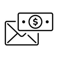 línea estilo icono diseño de correo electrónico y dinero en el parte superior para bancario y Finanzas notificación vector