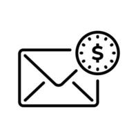 line style icon design of email with money in circle for payment and finance notification vector