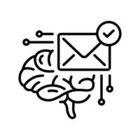 Brain and network icon with verified email in line style vector