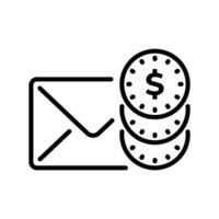 línea estilo icono diseño de correo electrónico y apilar de moneda para pago notificación vector