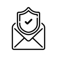 line icon design of read or open email with notif of verified security protection shield vector