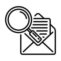 línea icono diseño de leer o abierto correo electrónico con buscar para documentos o notas vector