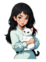 AI generated Long Haired Female Hug A White Cat png