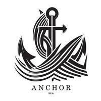 Marine emblems logo with anchor and rope, anchor logo - vector. Vector illustration