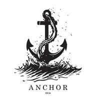 Marine emblems logo with anchor and rope, anchor logo - vector. Vector illustration