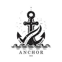 Marine emblems logo with anchor and rope, anchor logo - vector. Vector illustration