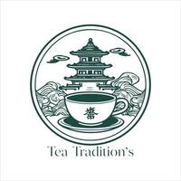 ilustración de herbario tradicional té. té taza, té hojas. oriental, chino té logo modelo. vector imagen eps 10 plano minimalista estilo.