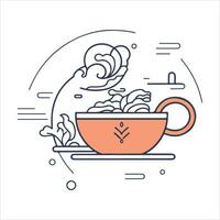 Illustration of Herbal traditional Tea. Tea Cup, tea leaves. Oriental, Chinese tea logo template. Vector Image EPS 10. Flat minimalistic style.