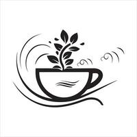 Illustration of Herbal traditional Tea. Tea Cup, tea leaves. Oriental, Chinese tea logo template. Vector Image EPS 10. Flat minimalistic style.