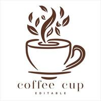 Coffee shop logo template, natural abstract coffee cup with steam, coffee house emblem, creative cafe logotype, modern trendy symbol design vector illustration isolated on white background sign