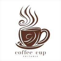 Coffee shop logo template, natural abstract coffee cup with steam, coffee house emblem, creative cafe logotype, modern trendy symbol design vector illustration isolated on white background sign