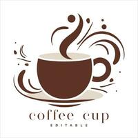 Coffee shop logo template, natural abstract coffee cup with steam, coffee house emblem, creative cafe logotype, modern trendy symbol design vector illustration isolated on white background sign