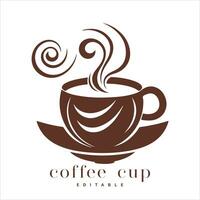 Coffee shop logo template, natural abstract coffee cup with steam, coffee house emblem, creative cafe logotype, modern trendy symbol design vector illustration isolated on white background sign