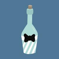 Bottle decorated with a bow tie on a blue background. vector