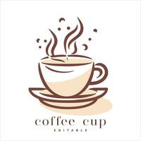 Coffee shop logo template, natural abstract coffee cup with steam, coffee house emblem, creative cafe logotype, modern trendy symbol design vector illustration isolated on white background sign