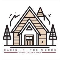 Wood cabin logo template. Cabin in the woods vector illustration. Cabin rentals logo. Chalet in the forest sticker.