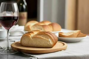 AI generated Cup of wine with bread. Pro Photo