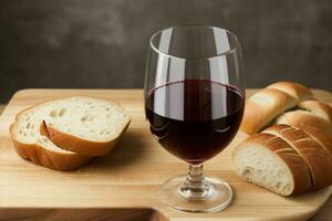 AI generated Cup of wine with bread. Pro Photo