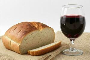 AI generated Cup of wine with bread. Pro Photo