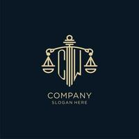 Initial CW logo with shield and scales of justice, luxury and modern law firm logo design vector