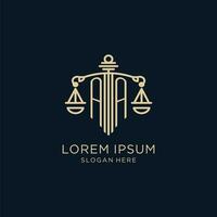 Initial AA logo with shield and scales of justice, luxury and modern law firm logo design vector
