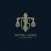 Initial CS logo with shield and scales of justice, luxury and modern law firm logo design vector