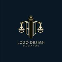 Initial BO logo with shield and scales of justice, luxury and modern law firm logo design vector