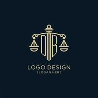 Initial DB logo with shield and scales of justice, luxury and modern law firm logo design vector