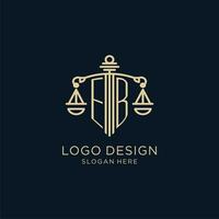 Initial EB logo with shield and scales of justice, luxury and modern law firm logo design vector