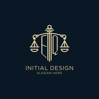 Initial EQ logo with shield and scales of justice, luxury and modern law firm logo design vector