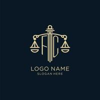 Initial FC logo with shield and scales of justice, luxury and modern law firm logo design vector