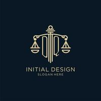 Initial DQ logo with shield and scales of justice, luxury and modern law firm logo design vector