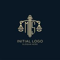 Initial MS logo with shield and scales of justice, luxury and modern law firm logo design vector